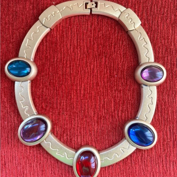 Monet Satin Gold Vintage Necklace Cabochons Necklace with Multicolor Gemstones - Picture 1 of 8